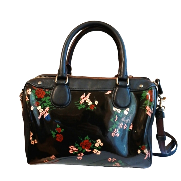 Coach Black Mini Bennet Satchel Floral Print Coated Canvas Crossbody Bag Rare - Picture 3 of 12